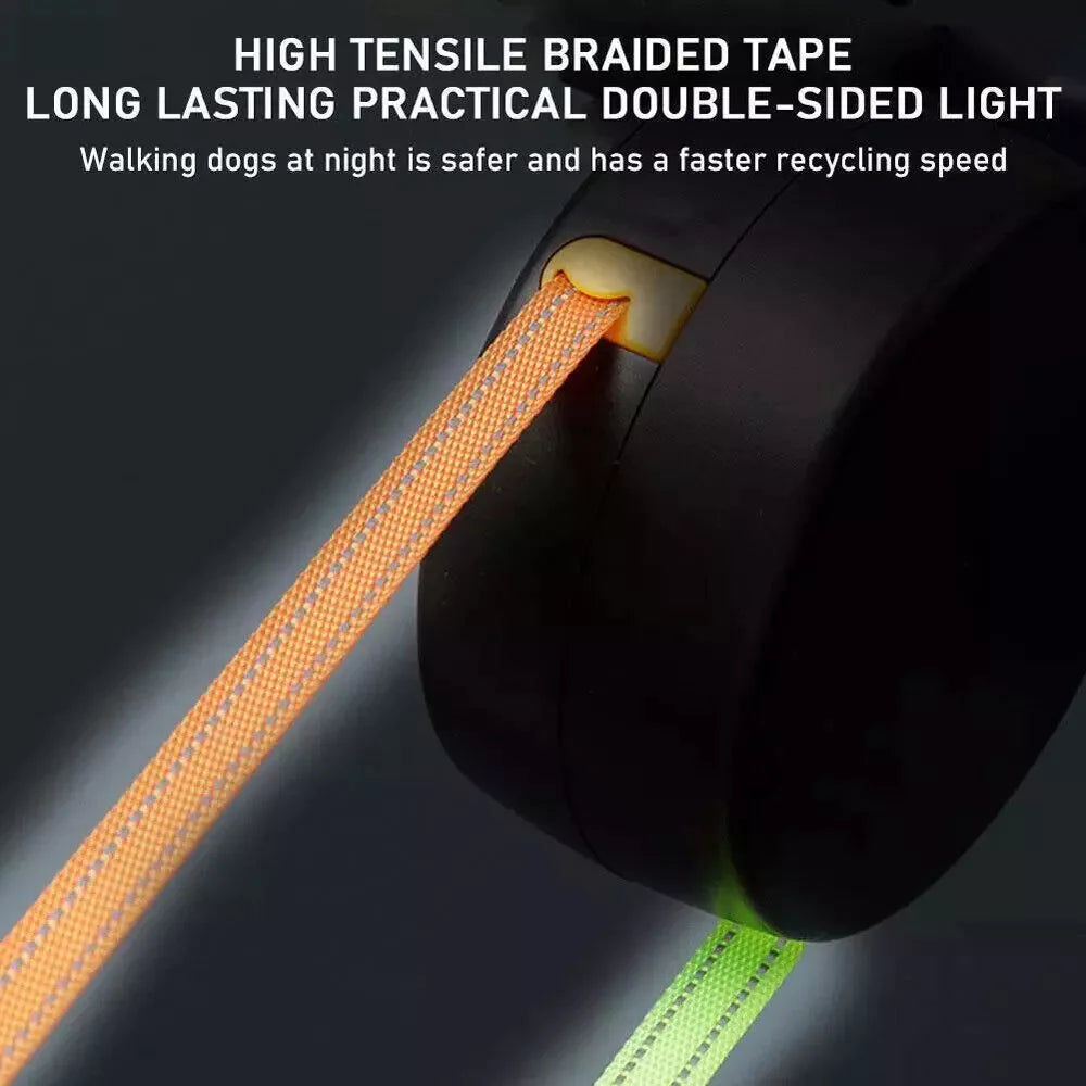 Dual Pet Leash (Retractable Reflective Lead w/360 Swivel)