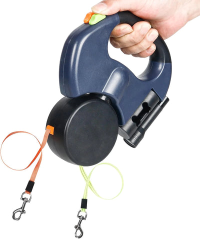 Dual Pet Leash (Retractable Reflective Lead w/360 Swivel)