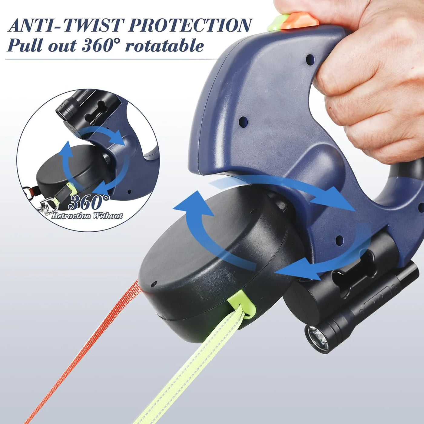 Dual Pet Leash (Retractable Reflective Lead w/360 Swivel)