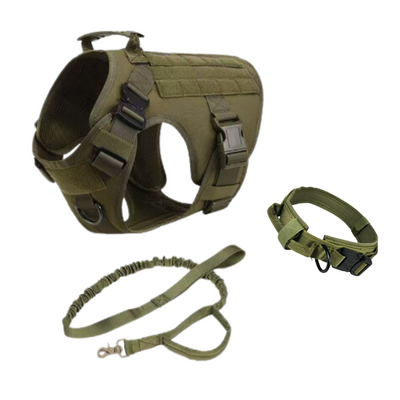 Dog Tactical Harness, Collar, and Leash Gear (Complete Set)